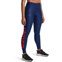 Under Armour Womens HeatGear No-Slip Waistband Branded Full Length Tights Navy XS -Under Armour Shop Rebel 61202801 03 navy hi res
