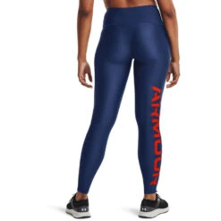 Under Armour Womens HeatGear No-Slip Waistband Branded Full Length Tights Navy XS -Under Armour Shop Rebel 61202801 04 navy hi res