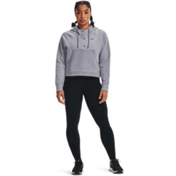 Under Armour Womens UA Rival Fleece Mesh Hoodie Grey L -Under Armour Shop Rebel 61206601 01 grey hi res