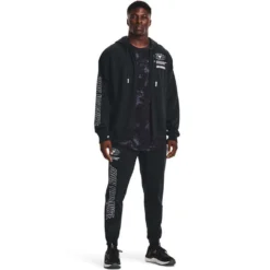 Under Armour Project Rock Mens Rival Fleece Disrupt Full-Zip Hoodie -Under Armour Shop Rebel 63329301 03 black hi res